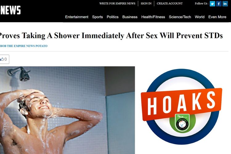 Tangkapan layar artikel hoaks yang mengeklaim mandi setelah berhubungan seks mencegah PMS