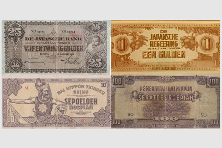 Mata uang yang beredar di Indonesia pada awal kemerdekaan.