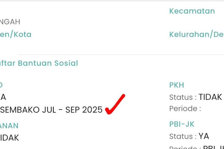 Tangkapan layar cek bansos BPNT 2025 di aplikasi Cek Bansos Kemensos. Cara cek BPNT 2025. Cara cek BPNT Oktober 2025. BPNT 2025 tahap 4. BPNT tahap 4 2025 kapan cair?