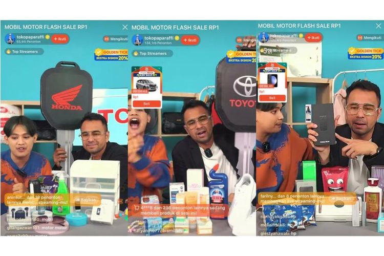 Ayah Rafathar dan Rayyanza, Raffi Ahmad, memunculkan produk Flash Sale Rp1 yang superfantastis di keranjang Shopee Live, yaitu Mobil Toyota Calya. 