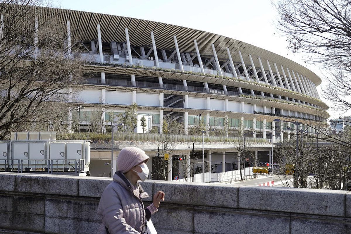 An image of the Japan National Stadium in Tokyo. 