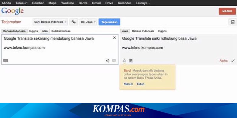google translate bisa bahasa jawa