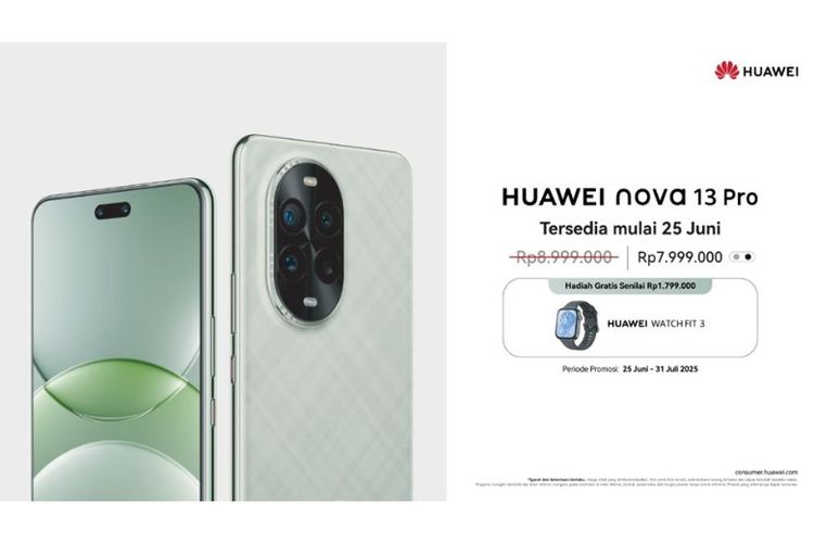 HUAWEI nova 13 Pro tersedia mulai Rabu (25/6/2025) dengan harga spesiap promo Rp 7.999.000.