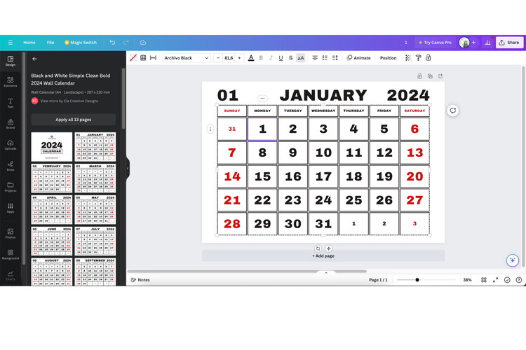 Ilustrasi bikin kalender di Canva 