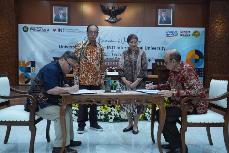 Universitas Pancasila dan INTI International University, Malaysia, menandatangani kerja sama pendidikan tinggi di Aula Nusantara Fakultas Hukum UP, Jakarta, pada Senin (7/8/2023).