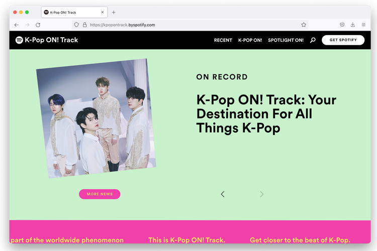 Spotify merilis laman khusus untuk K-pop yang bernama K-pop ON! Track (KOMPAS.com/Caroline Saskia)