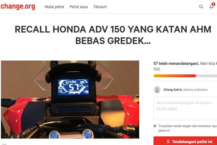 Petisi Honda ADV 150 Recall