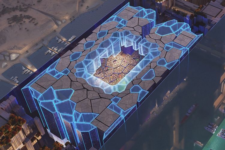 NEOM Stadium di The Line, salah satu stadion yang akan dibangun Arab Saudi untuk Piala Dunia 2034.