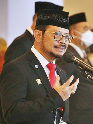 Menteri Pertanian (Mentan) Syahrul Yasin Limpo (SYL) saat memimpin Upacara Peringatan Hari Kesaktian Pancasila secara daring dan luring di lingkungan Kementerian Pertanian (Kementan), Jumat (1/10/2021).