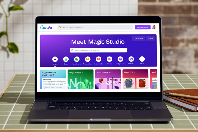 Canva meluncurkan Magic Studio, layanan yang menawarkan 10 tools AI untuk membuat konten visual dengan lebih mudah, lebih cepat, dan naik level. 10 tools AI baru di Canva Magic Studio meliputi Magic Design, Magic Switch, Magic Media, Magic Write, Magic Animate, Magic Morph, Magic Grab, Magic Expand, Magic Edit v2, Magic Alt Text.