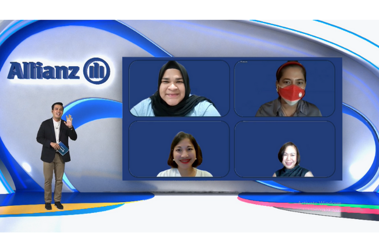 Tangkapan layar dari webinar #YukBeriSemangat yang diselenggarakan oleh Allianz bekerja sama dengan Kompas.com.Dari kiri searah jarum jam, pembawa acara Temmy Rahadi, atlet angkat besi Olimpiade Tokyo 2020 Nurul Akmal, atlet para-bulu tangkis Paralimpiade Tokyo 2020Leani Ratri Oktila, Founder Komunitas Rocca Space Julia Nurdin, dan CMO Allianz Indonesia Karin Zulkarnaen. 