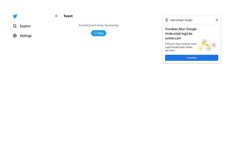 Tampilan ketika membuka Twitter tanpa login akun