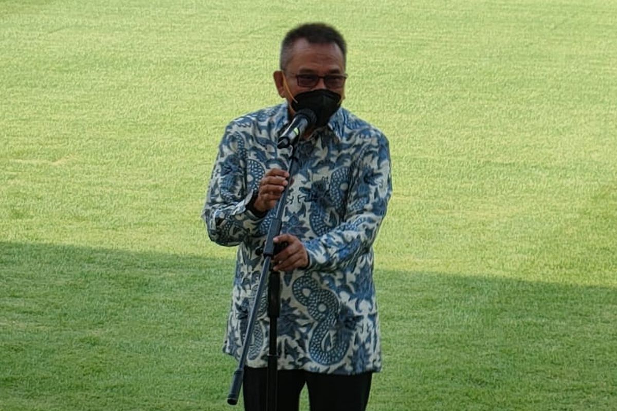Wakil Ketua DPRD DKI Jakarta M Taufik saat memberi kata sbutan dalam kunjungan DPRD DKI Jakarta ke Jakarta Internasional Stadium, Tanjung Priok, Jakarta Utara, Jumat (22/10/2021).