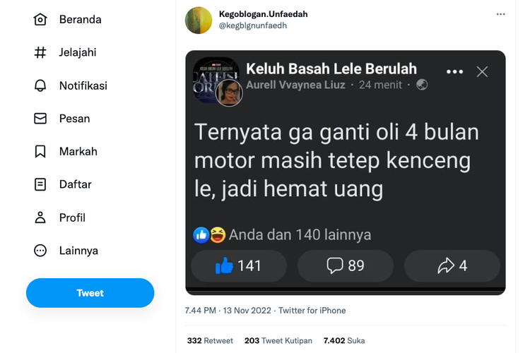 Tangkapan layar tidak ganti oli mesin 4 bulan motor tetap kencang