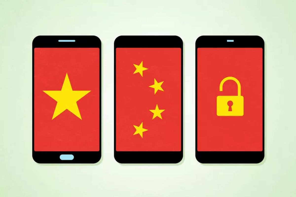 Ilustrasi smartphone dan China.