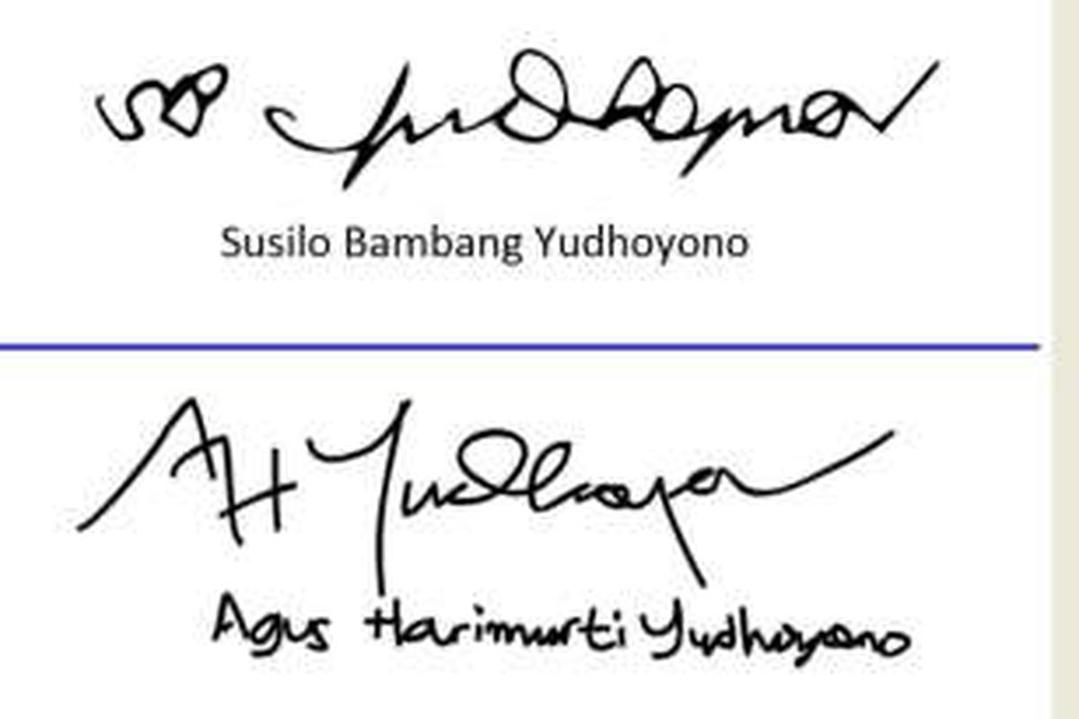 Tanda tangan Susilo Bambang Yudhoyono dan Agus Harimurti Yudhoyono