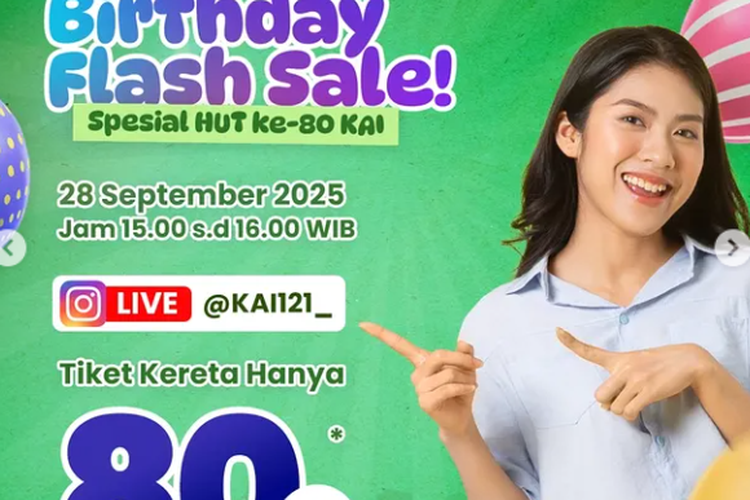 PT KAI menghadirkan promo spesial HUT ke-80. Tiket kereta bisa didapat mulai Rp 80.000 lewat Flash Sale di aplikasi Access by KAI. Catat tanggalnya!