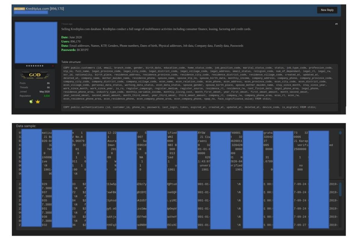 Ilustrasi data nasabah Kreditplus yang diduga bocor dan dijual di internet.