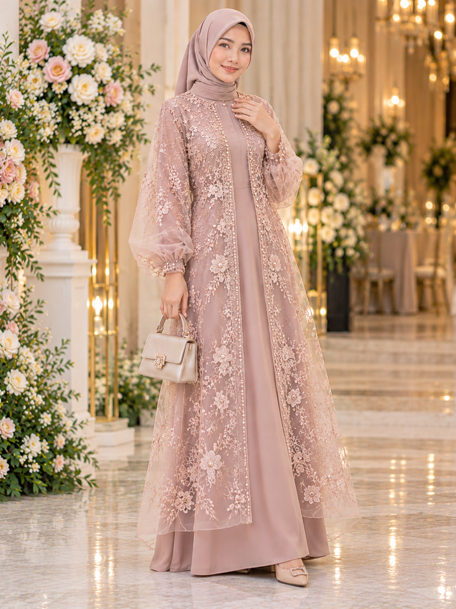 Outer Brokat Kombinasi Organza, Elegan untuk Kondangan.