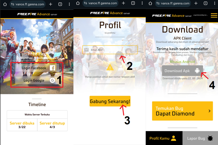 Cara daftar Free Fire Advance Server periode Maret 2024