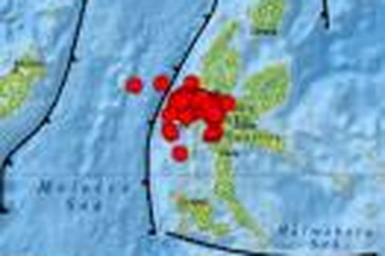 Sebaran gempa tektonik di Kecamatan Jailolo, Halmahera Barat, Malutu Utara, Rabu (18/11/2015)