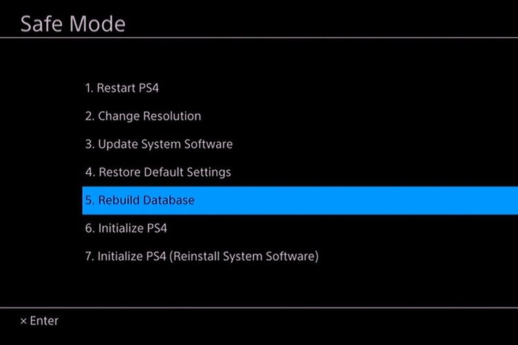Ilustrasi menu Rebuild Database di tampilan Safe Mode PS4.