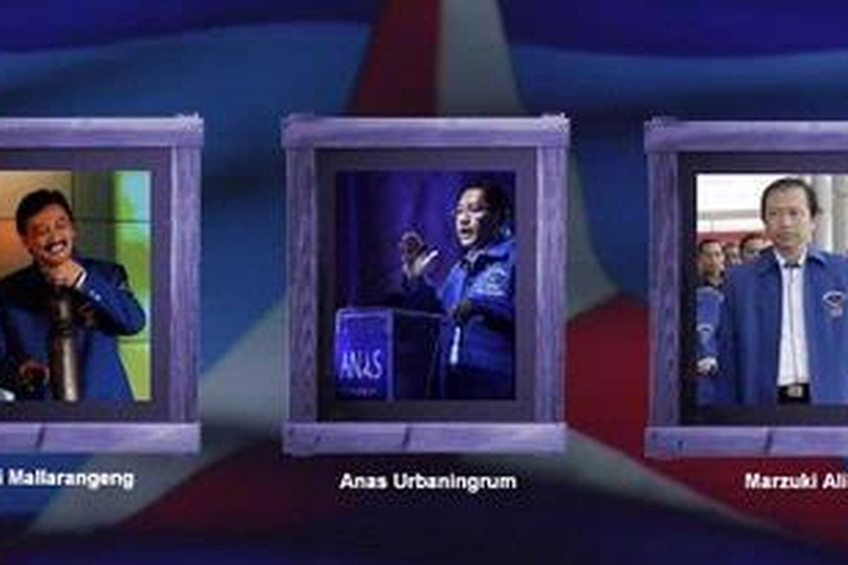 Tiga calon Ketua Umum Partai Demokrat, Andi Mallarangeng, Anas Urbaningrum, dan Marzuki Alie. Ketiganya akan bertarung memperebutkan posisi "Demokrat Satu" pada Minggu (23/5/2010).