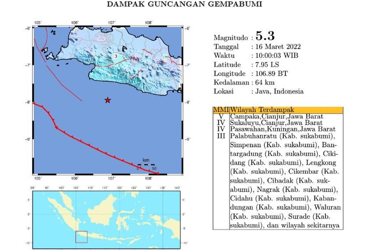 Gempa selatan Jawa Barat, 16 Maret 2022