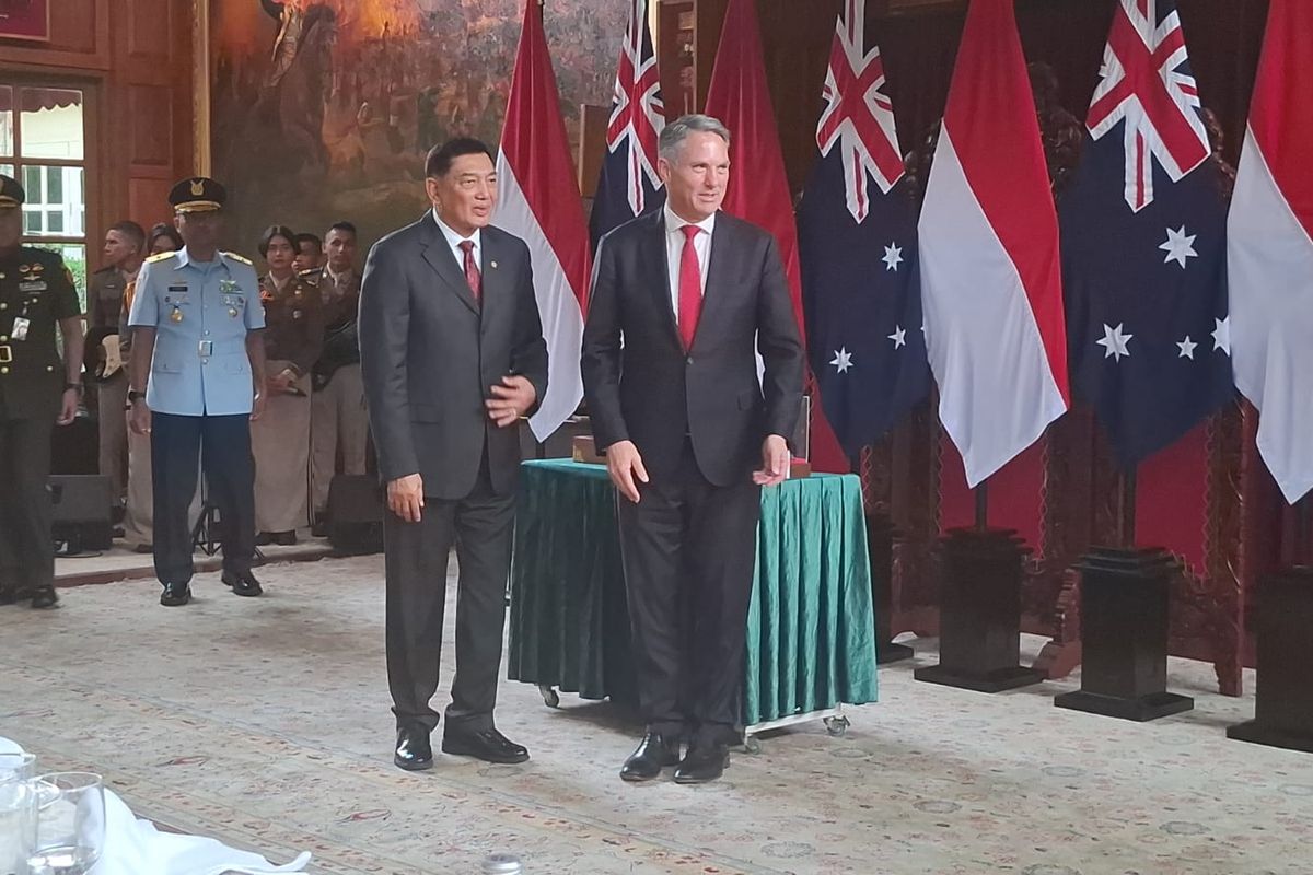 Menteri Pertahanan RI Sjafrie Sjamsoeddin dan Menhan Australia Richard Marles di Kantor Kemenhan, Jakarta, Kamis (5/6/2025).