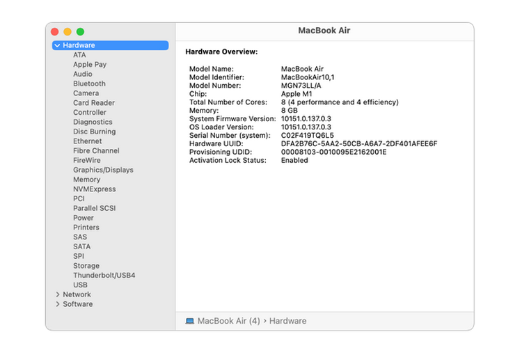 Ilustrasi cara melihat spesifikasi Macbook lewat System Report.