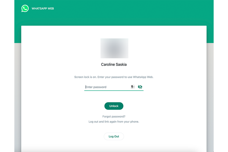 Tampilan fitur Screen lock di WhatsApp Web