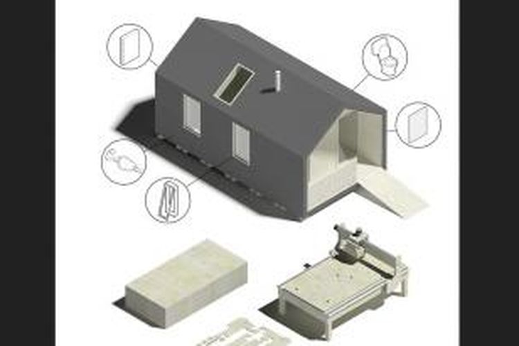 Rumah dari Wikihouse.cc itu tidak memerlukan baut untuk membangunnya, melainkan hanya sekrup, staples, wedges, dan steker. Bahkan, palu yang digunakan pun 'dicetak' dan dipotong bersamaan dengan potongan untuk rumah.