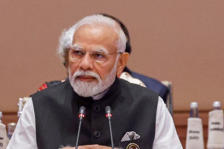 Perdana Menteri India Narendra Modi berbicara pada sesi pertama KTT Pemimpin G20 di Bharat Mandapam di New Delhi pada 9 September 2023.