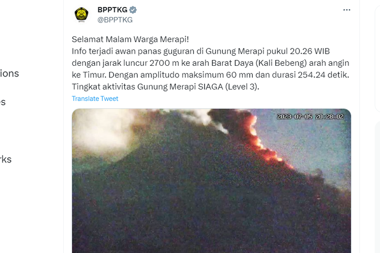 Gunung Merapi meluncurkan APG pada Rabu (5/7/2023)