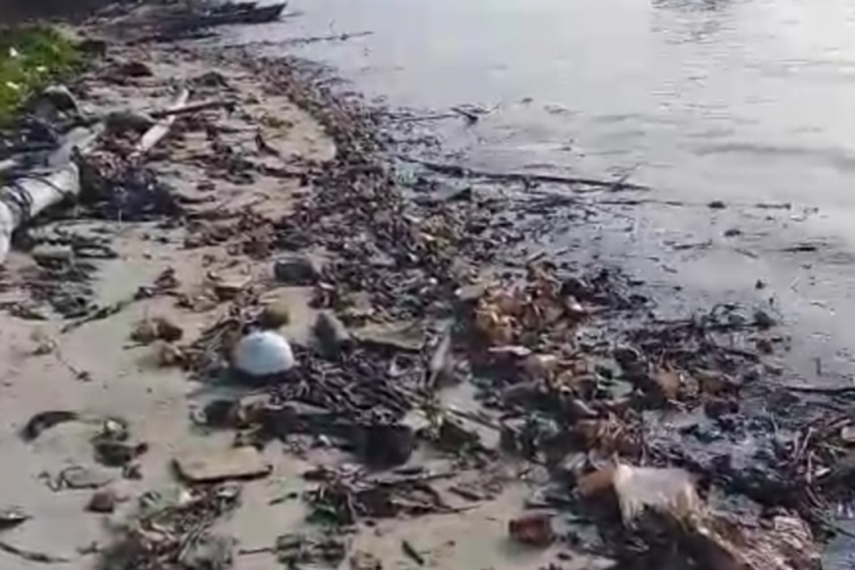 Sampah kiriman mengotori pesisir Pulau Pari, Kepulauan Seribu, Rabu (28/11/2018).