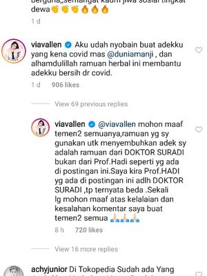 Screenshot komentar Via Vallen diunggahan Instagram Anji.