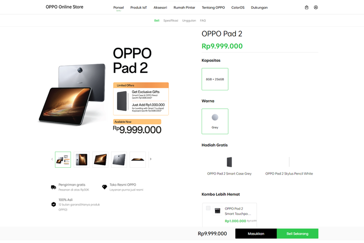 Harga Oppo Pad 2 di Indonesia adalah Rp 9.999.000 (8/256 GB). Oppo Pad 2 bisa dibeli mulai hari ini, Rabu (20/9/2023) di situs resmi Oppo Indonesia.