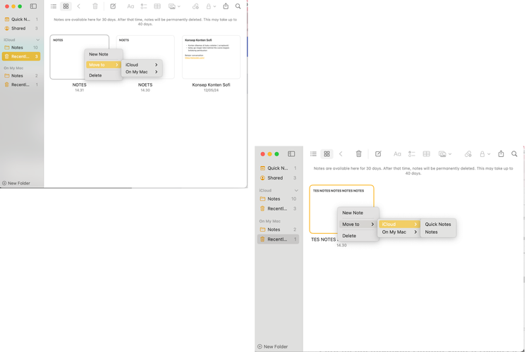 Ilustrasi cara mengembalikan Notes di MacBook