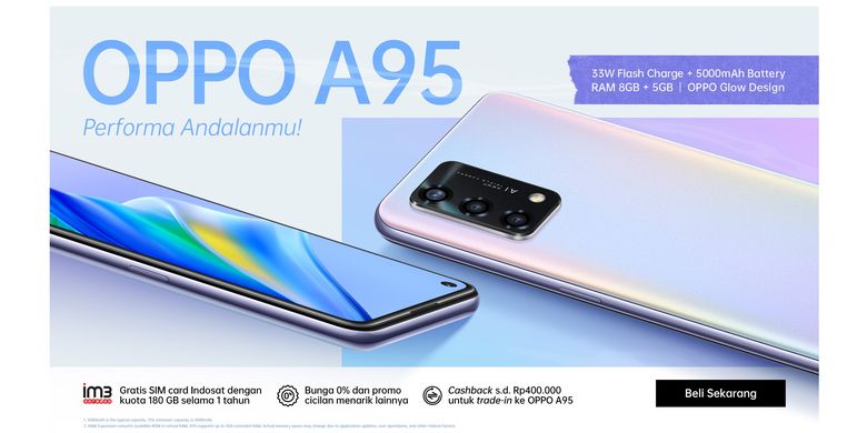 Oppo A95 dijual perdana mulai hari ini, Jumat (26/11/2021).