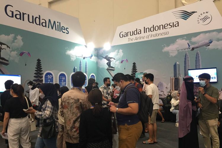 Suasana hari pertama Garuda Indonesia Travel Fair atau GATF 2022 di ICE BSD Tangerang, Banten, pada Jumat (28/10/2022).