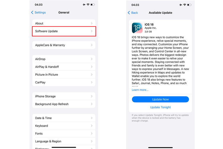 Ilustrasi cara cek iPhone bisa update iOS 18 atau tidak.