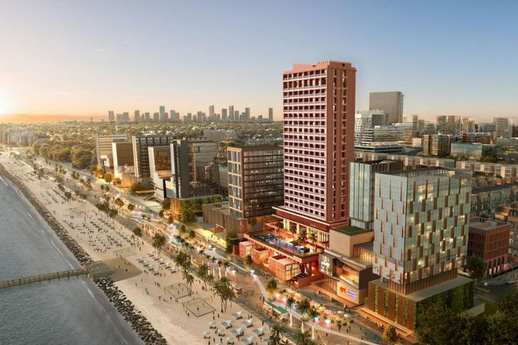 Ilustrasi rencana kawasan CBD Beachwalk PIK2. 