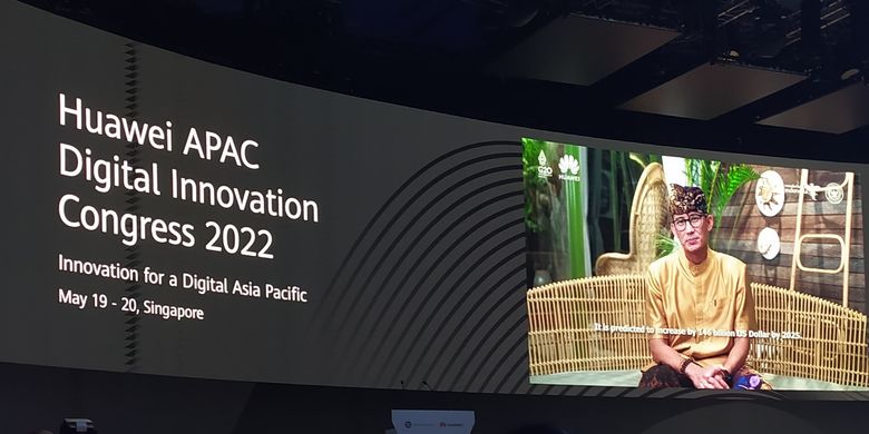 Indonesia's Tourism and Creative Economy Minister Sandiaga Uno speaks during the Huawei APAC Digital Innovation Congress 2022 on Thursday, May 19 in Singapore. 