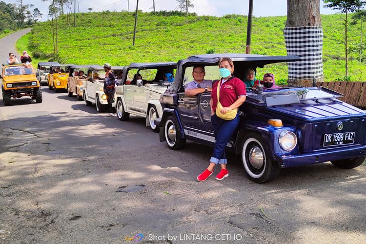 Fasilitas keliling kebun teh naik VW di Lintang Cetho Park, Karanganyar, Jawa Tengah