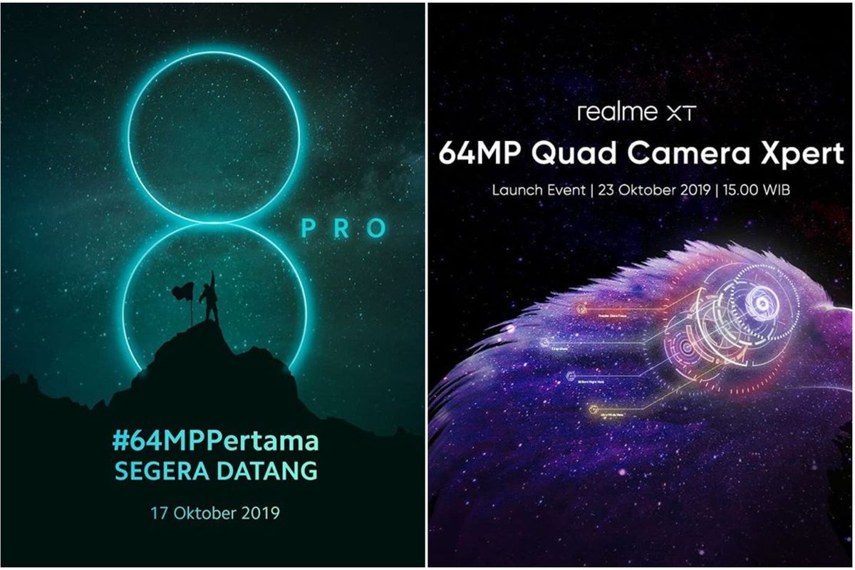 Ilustrasi poster peluncuran Redmi Note 8 Pro dan Realme XT