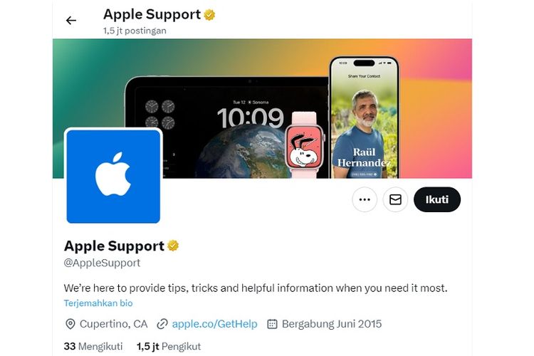 Screenshot akun Apple Support di X Twitter