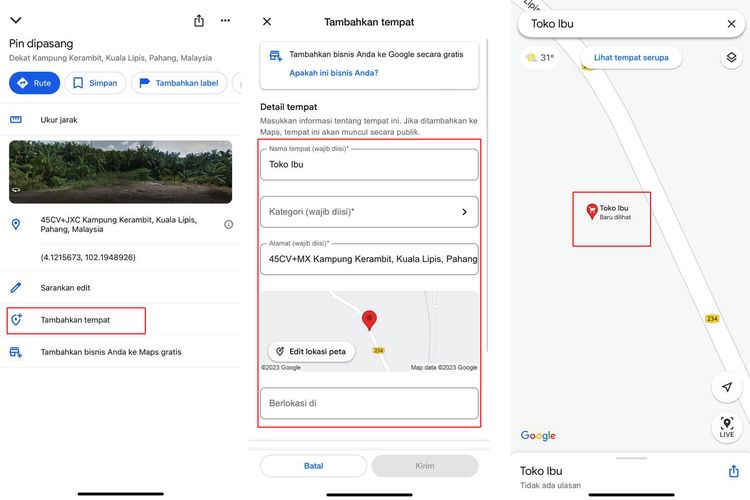 Ilustrasi cara menambah alamat rumah di Google Maps.