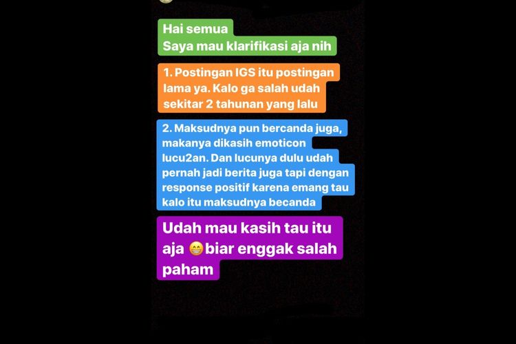 Klarifikasi Samuel Zylgwyn di Instagram Story soal postingan Franda yang viral.