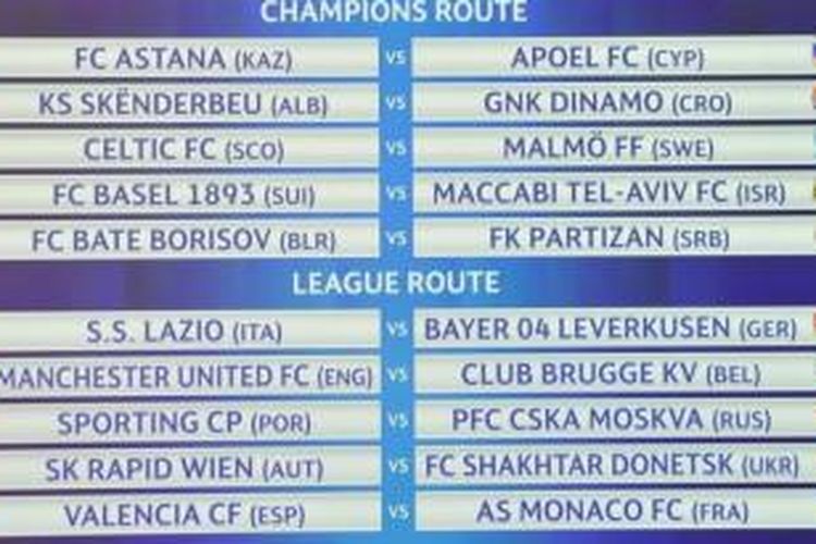 Hasil undian play-off Liga Champions. 