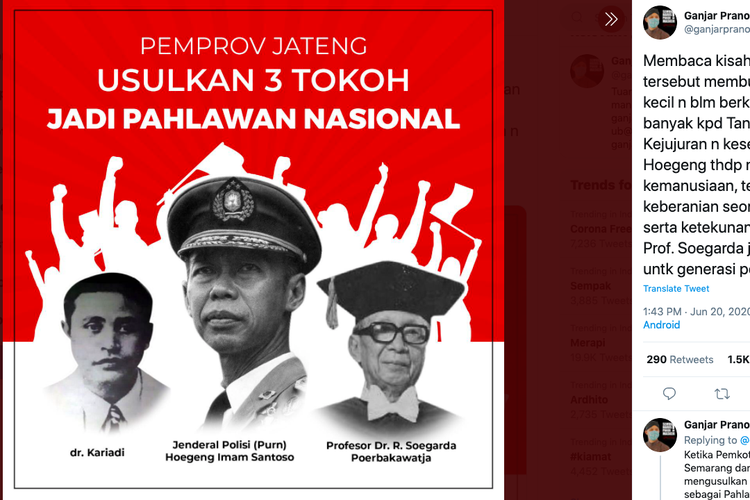 Pemprov Jateng usulkan Jenderal Hoegeng, dr Kariadi dan Prof Soegarda menjadi pahlawan nasional ke Presiden